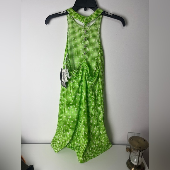 Vintage 90s Green Gingham Sleeveless Dress - Picture 2 of 5